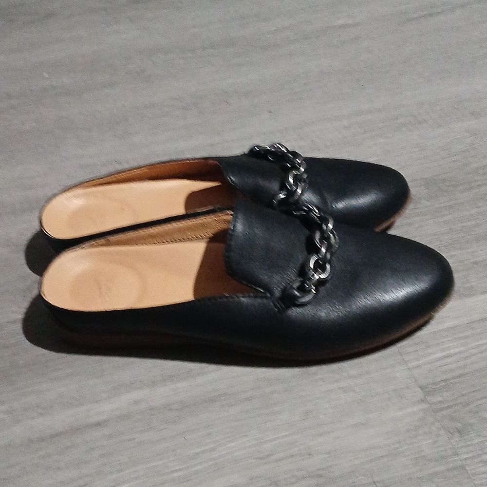DANSKO Leora Nappa Leather Comfort Mules Black with Chain Detail Sz 37 NWOT - Picture 6 of 8
